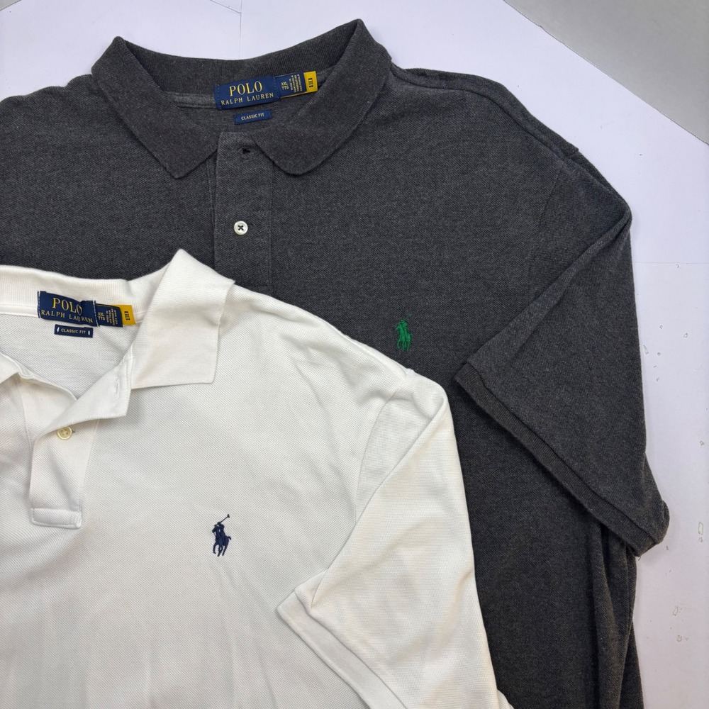Polo Ralph Lauren Men XXL Classic Fit Polo Shirt Bundle Grey White 2 Pack Lot - Picture 1 of 11